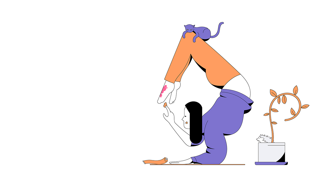 Cartoon person with plaque psoriasis doing yoga